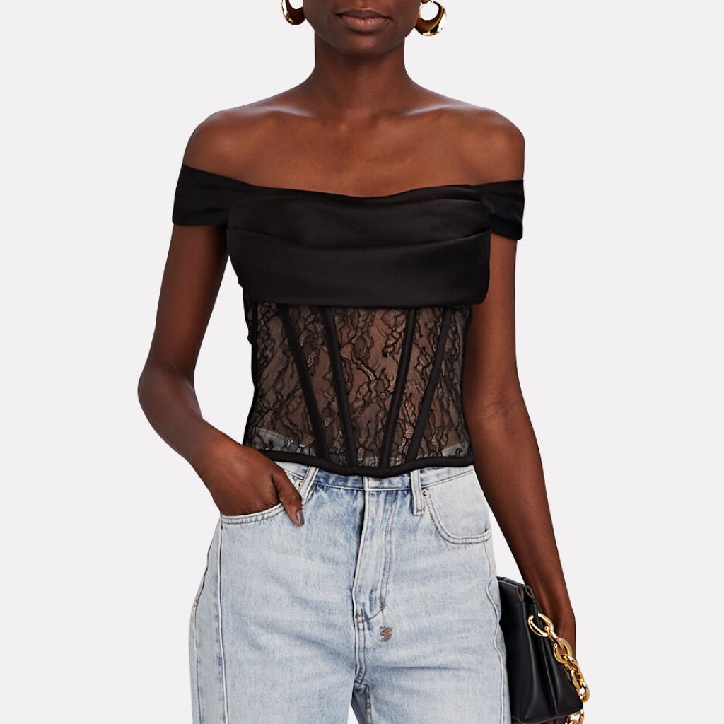 Rozie Corsets Draped Satin-Lace Bustier Top - Size 36